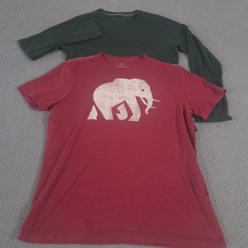 LOT OF 2 Banana Republic Shirt Mens M Multi Soft Wash Elephant Graphic Cotton